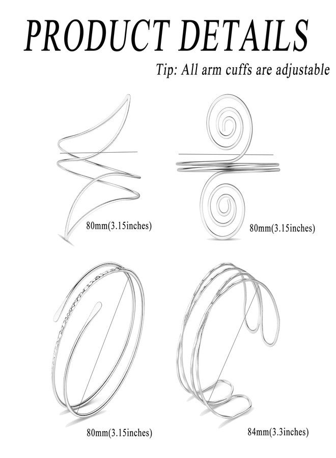 FIRAZIO 4PCS Arm Cuff Jewelry for Women Upper Arm Cuff Bangle Band Armlet Adjustable Arm Cuff Bracelet Set - Image 4